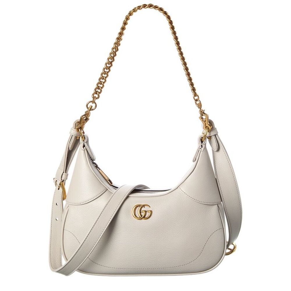 Gucci Gg Logo Leather Hobo Bag, Gray